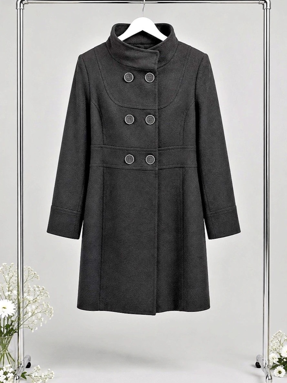 PrettyGuide Black Button Front Coat